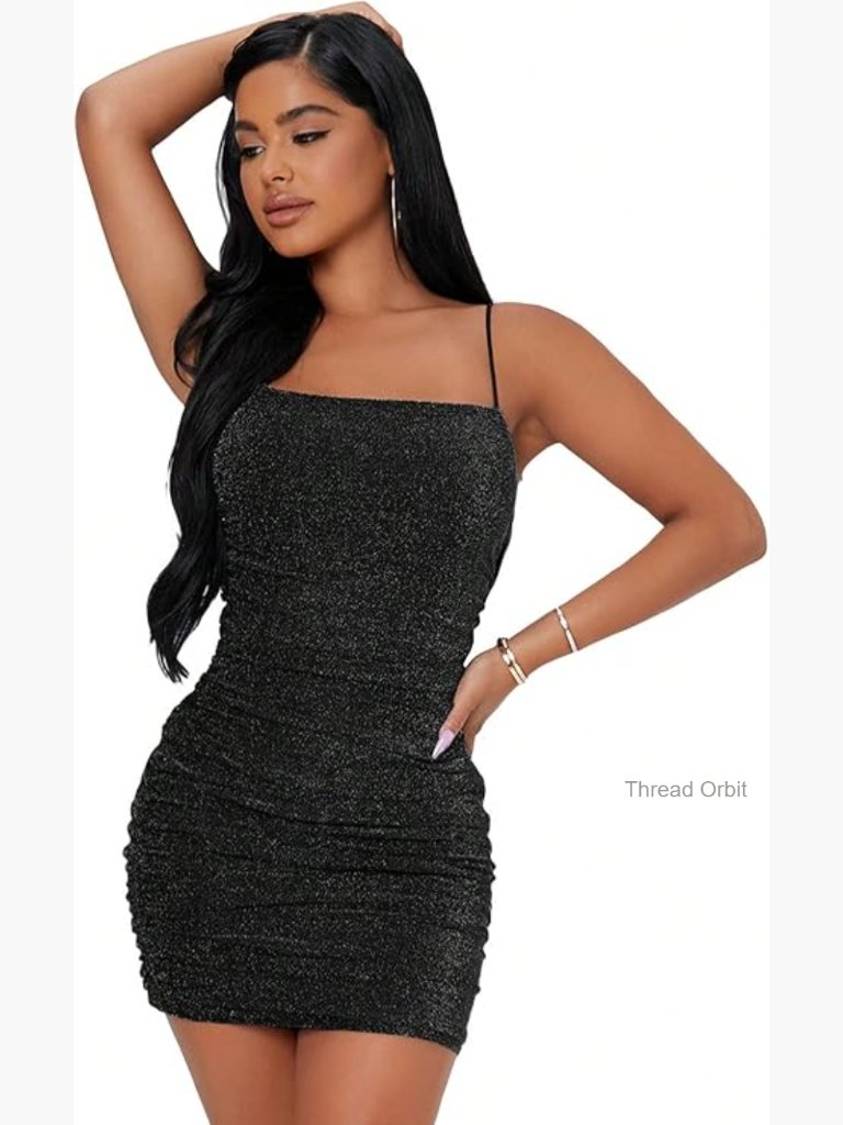 Glitter Ruched Bodycon Mini Dress Sleeveless Party Clubwear Slim Fit